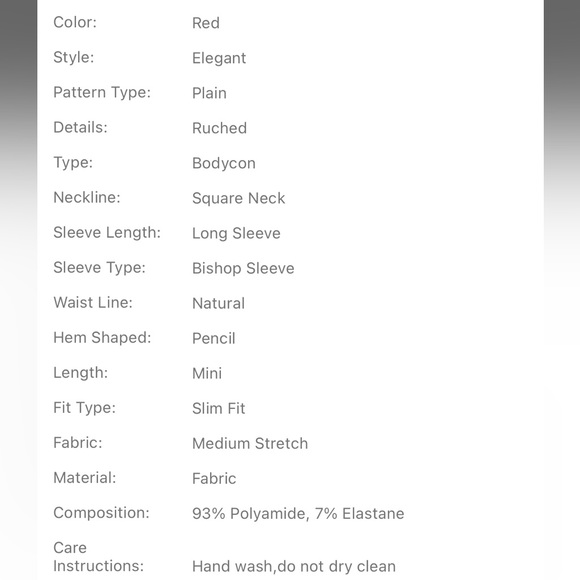 Shein Red Square Neck Lantern Sleeve Ruched Bodycon Dress - Picture 4 of 6